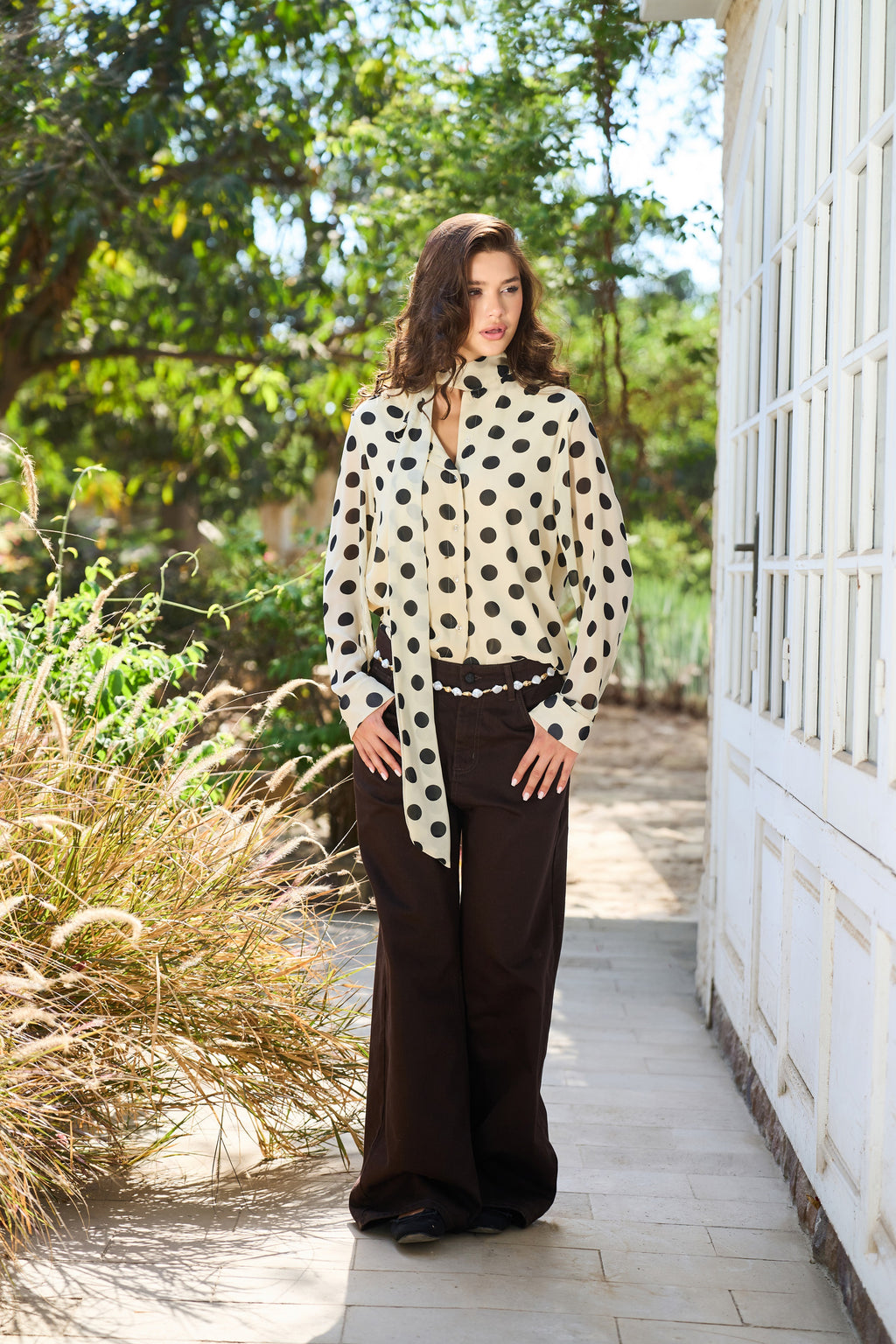 The Retro Dot Scarf Blouse