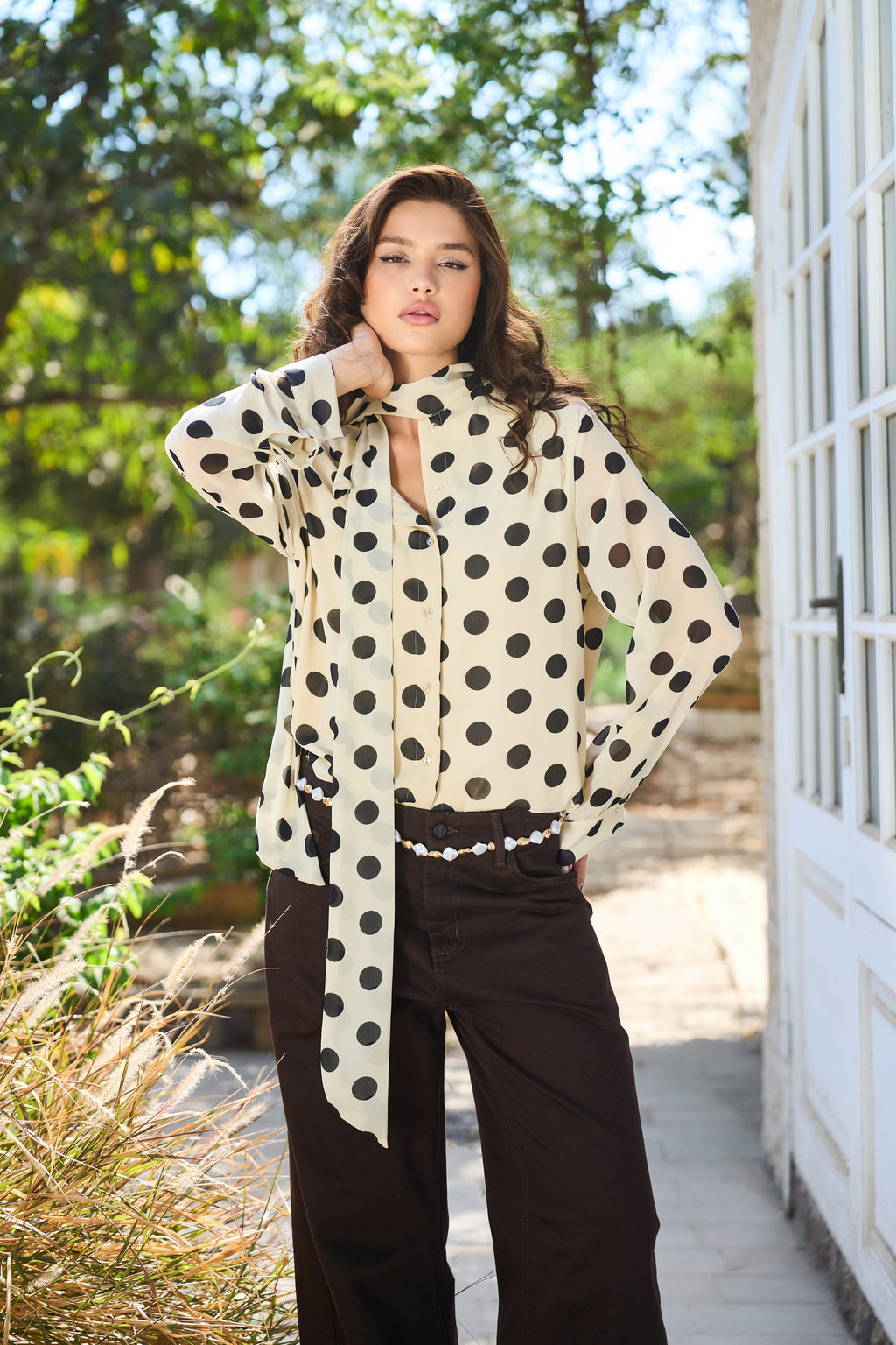 The Retro Dot Scarf Blouse