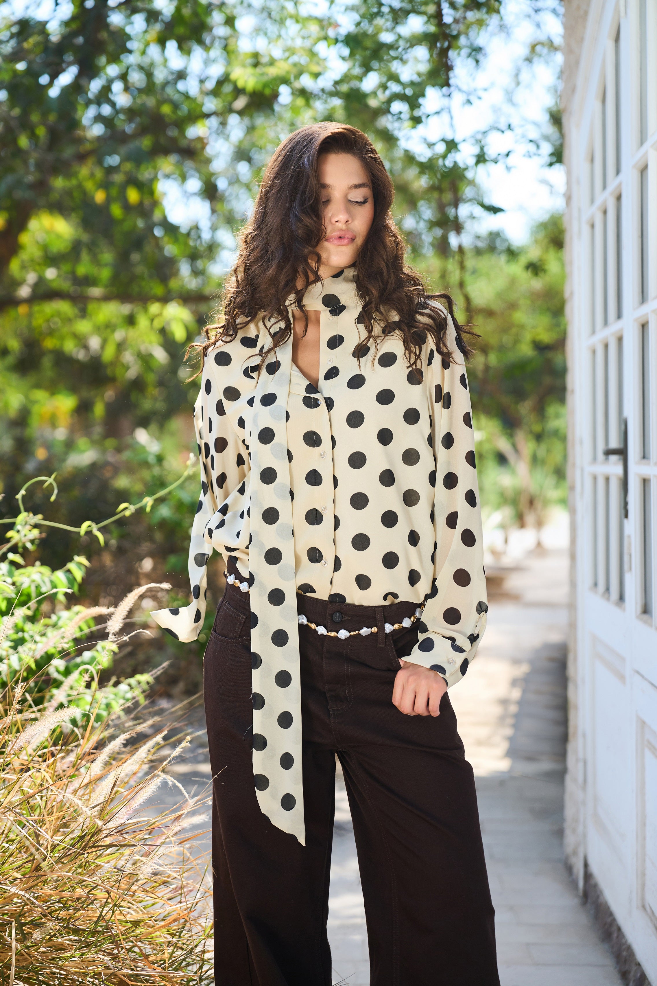 The Retro Dot Scarf Blouse