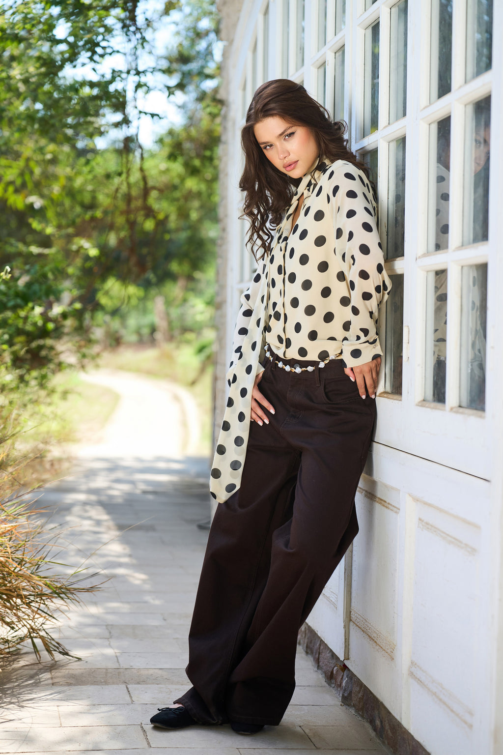The Retro Dot Scarf Blouse
