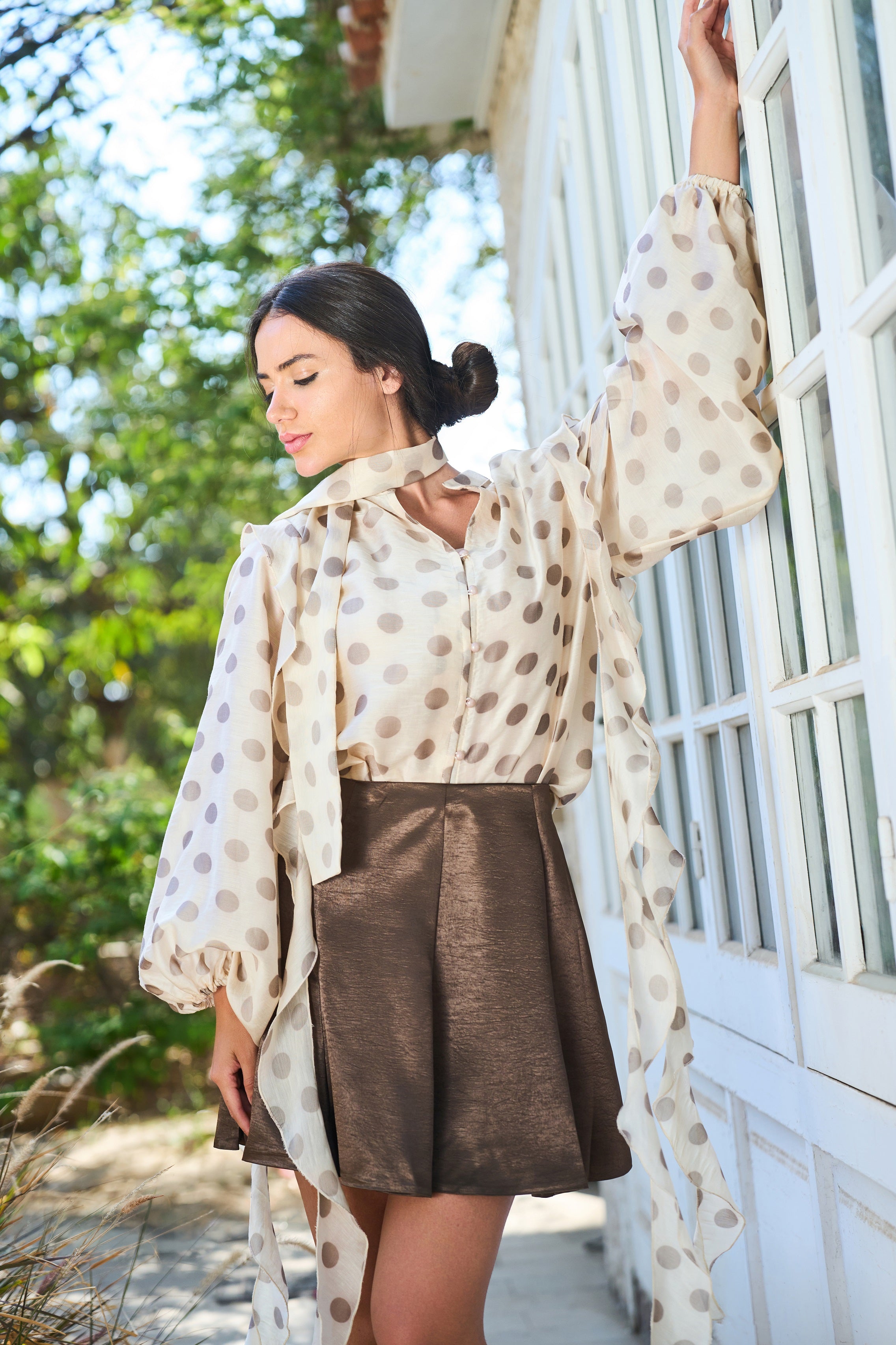 Cascade Ruffle Tie-Neck Top
