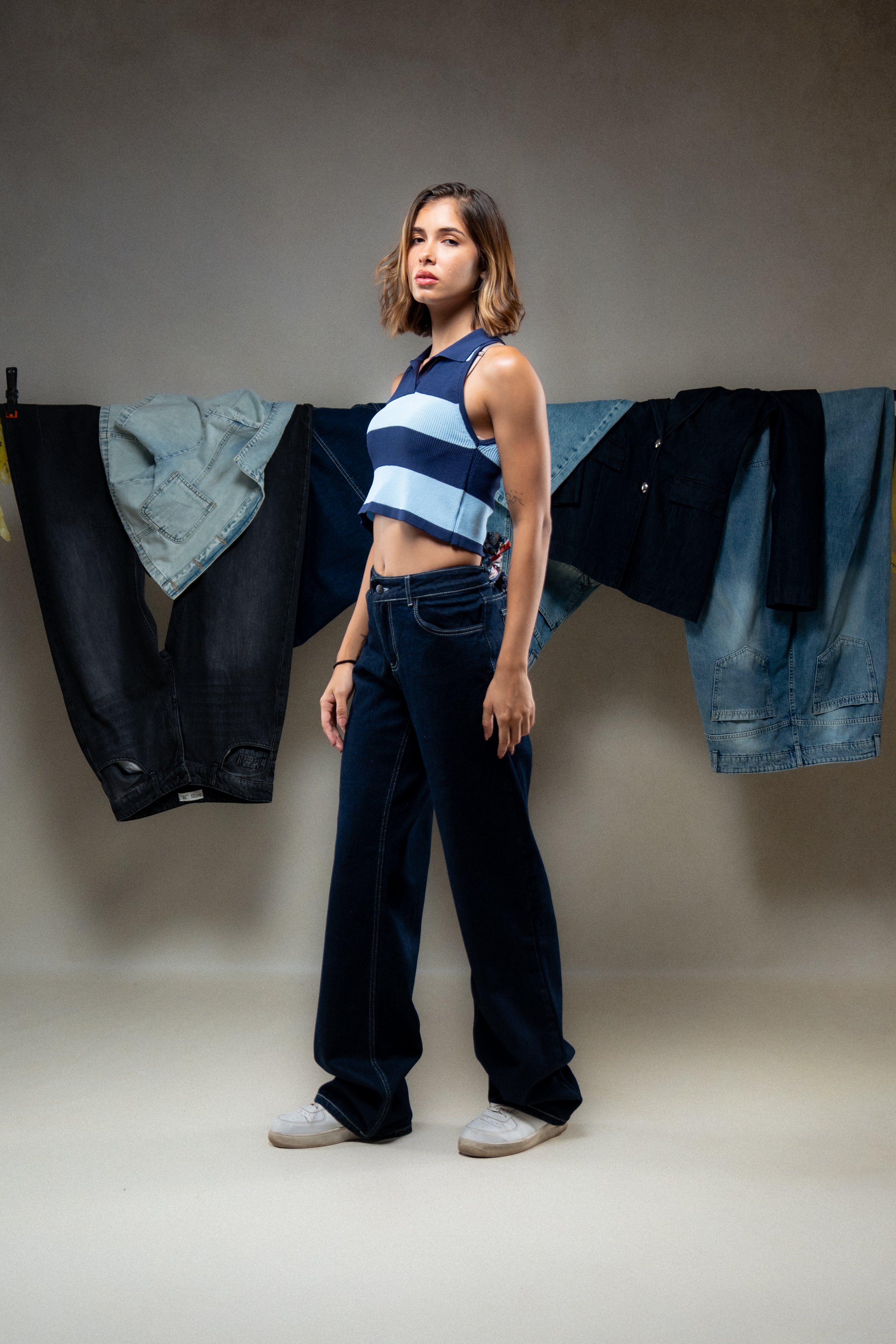 Contrast Stripe Polo Crop Top