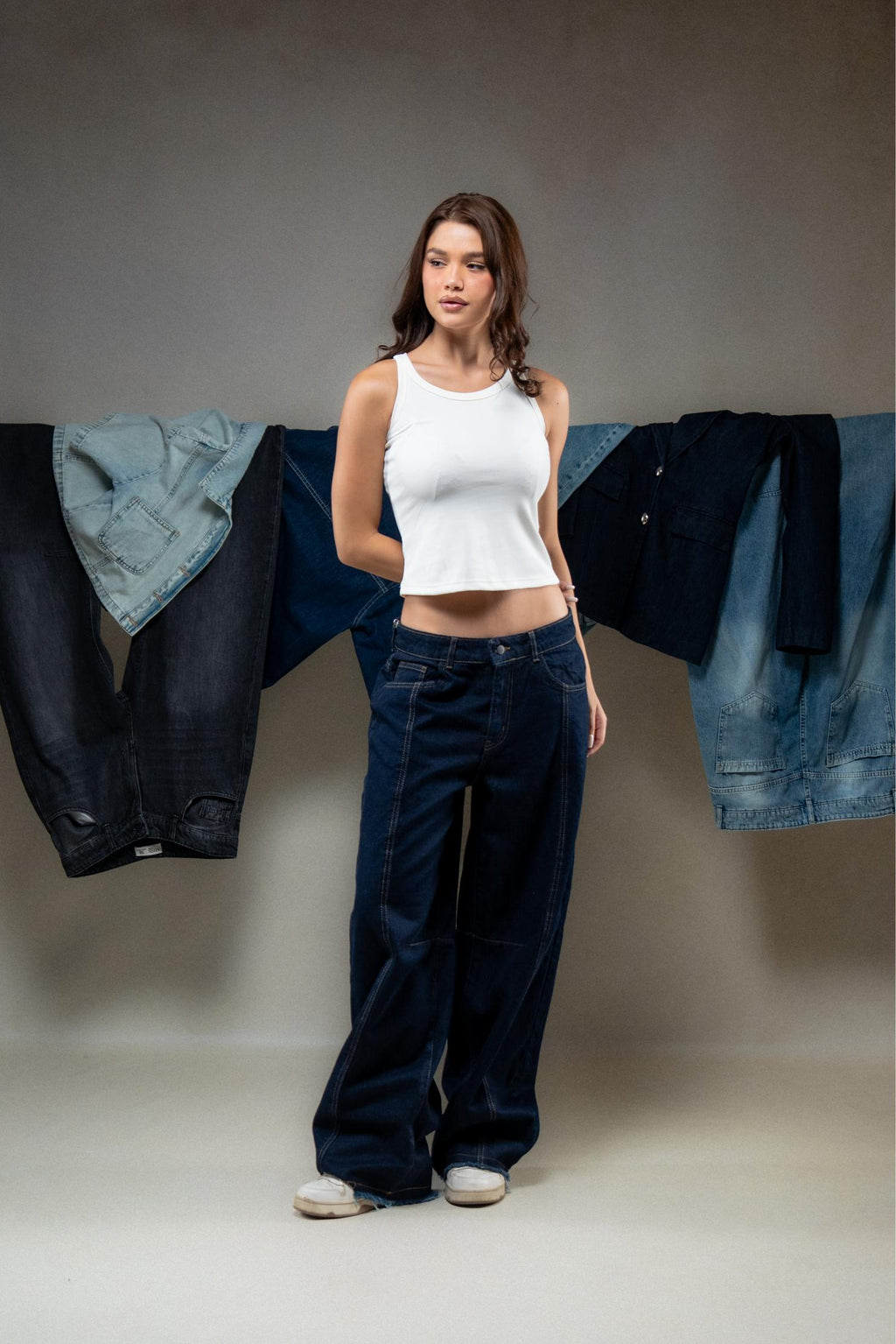 High-Waisted Dark Wash Wide-Leg Jeans