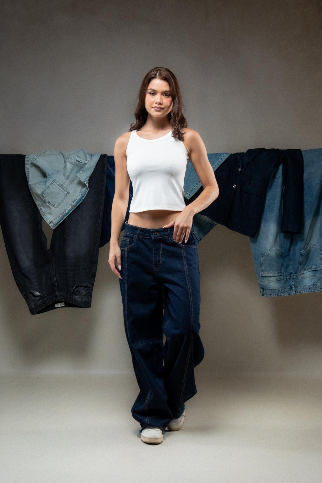 High-Waisted Dark Wash Wide-Leg Jeans
