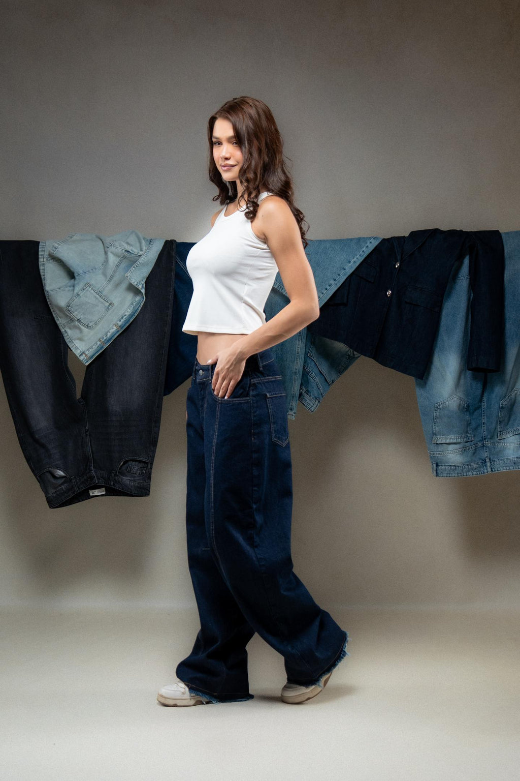 High-Waisted Dark Wash Wide-Leg Jeans