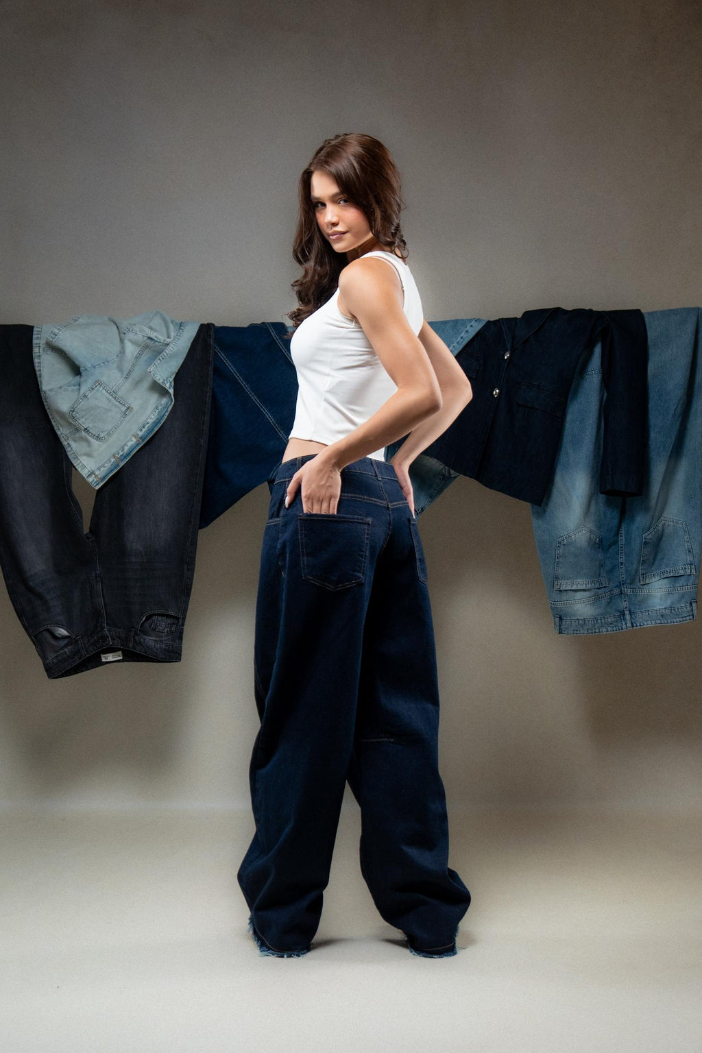 High-Waisted Dark Wash Wide-Leg Jeans