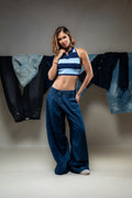 Two-Tone Knit Polo Crop Top