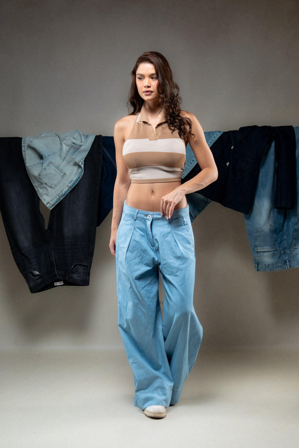 Two-Tone Knit Polo Crop Top