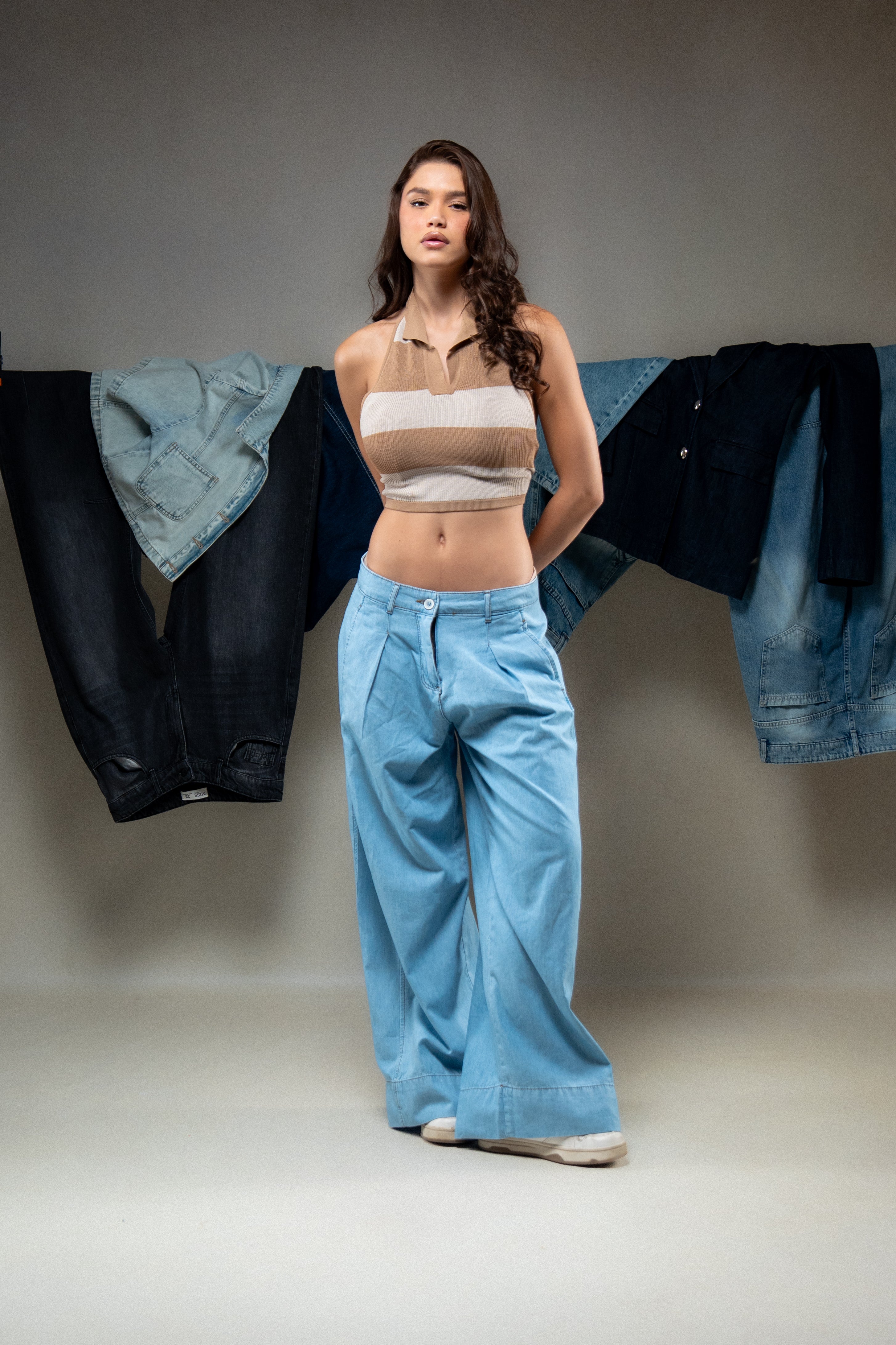 Two-Tone Knit Polo Crop Top