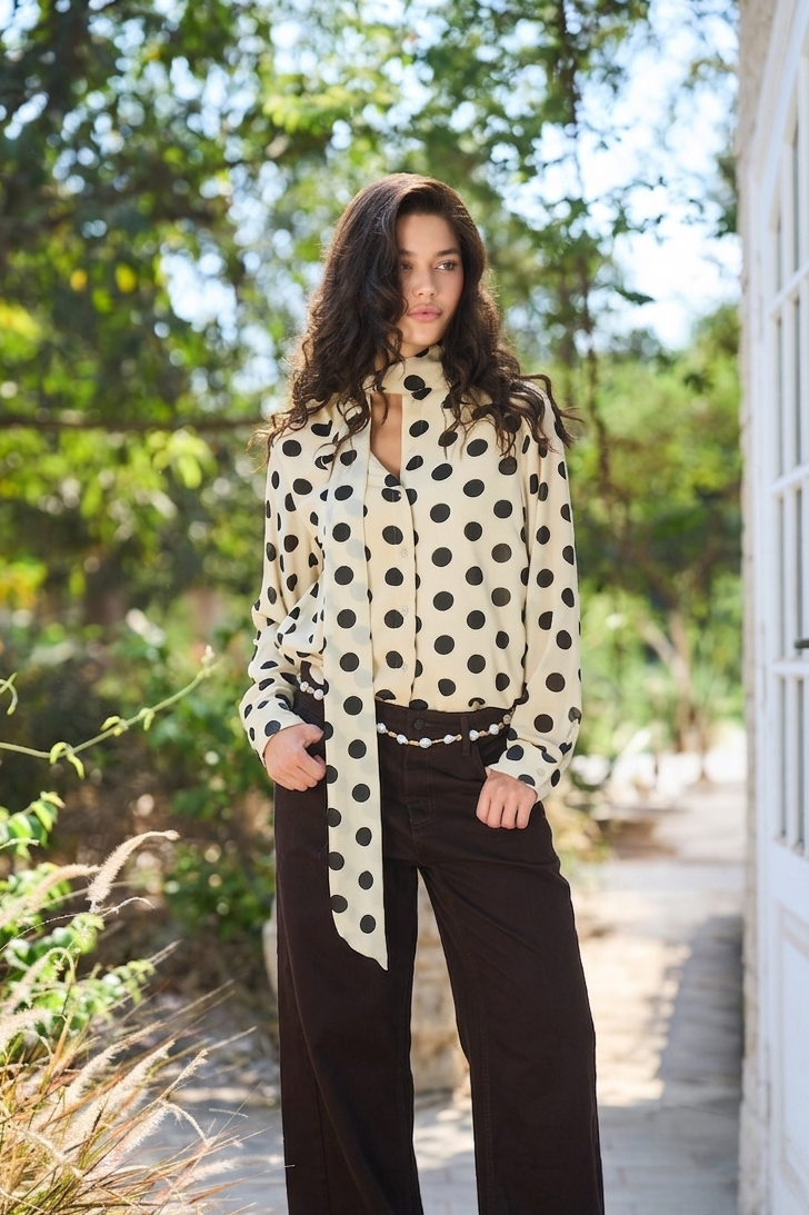 The Retro Dot Scarf Blouse