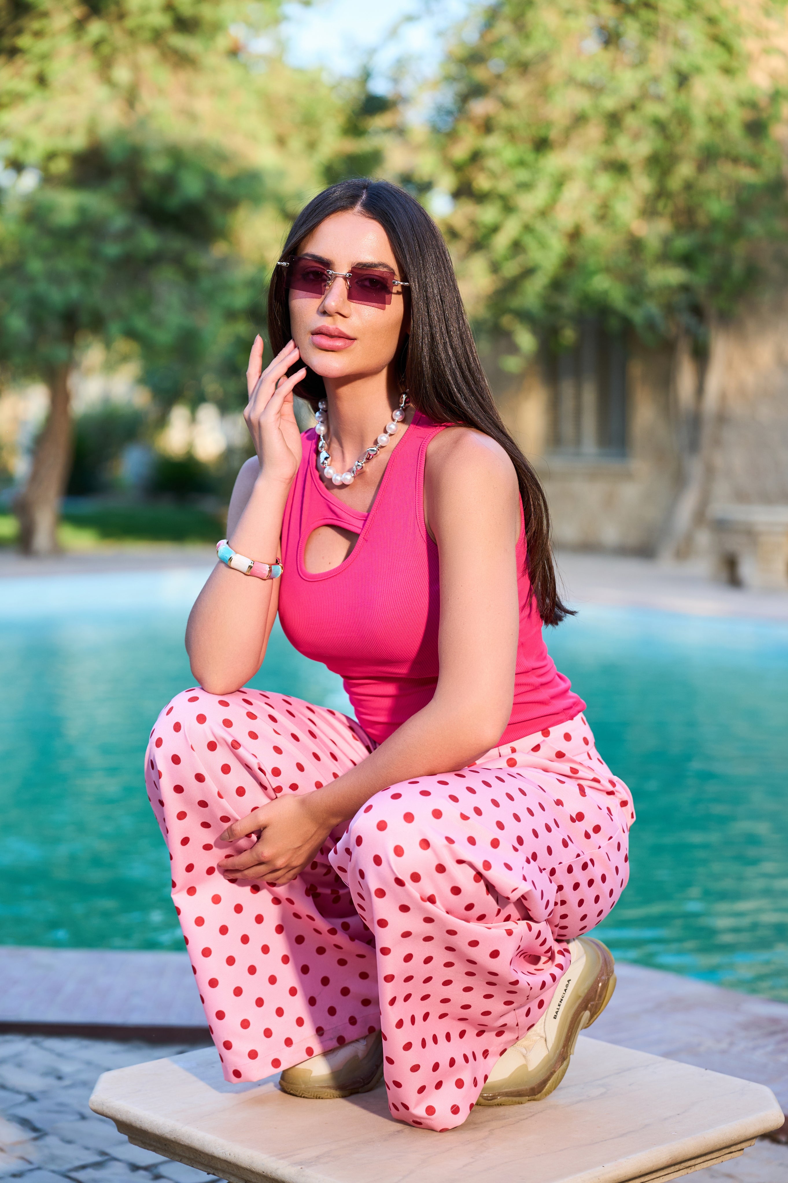 Polka Dot Wide Leg Satin Pants